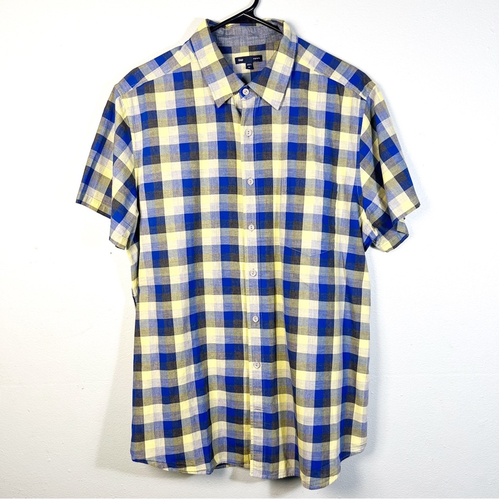 GAP Men's Size XL Casual Button Down Cotton Shirt Short Sleeve Plaid